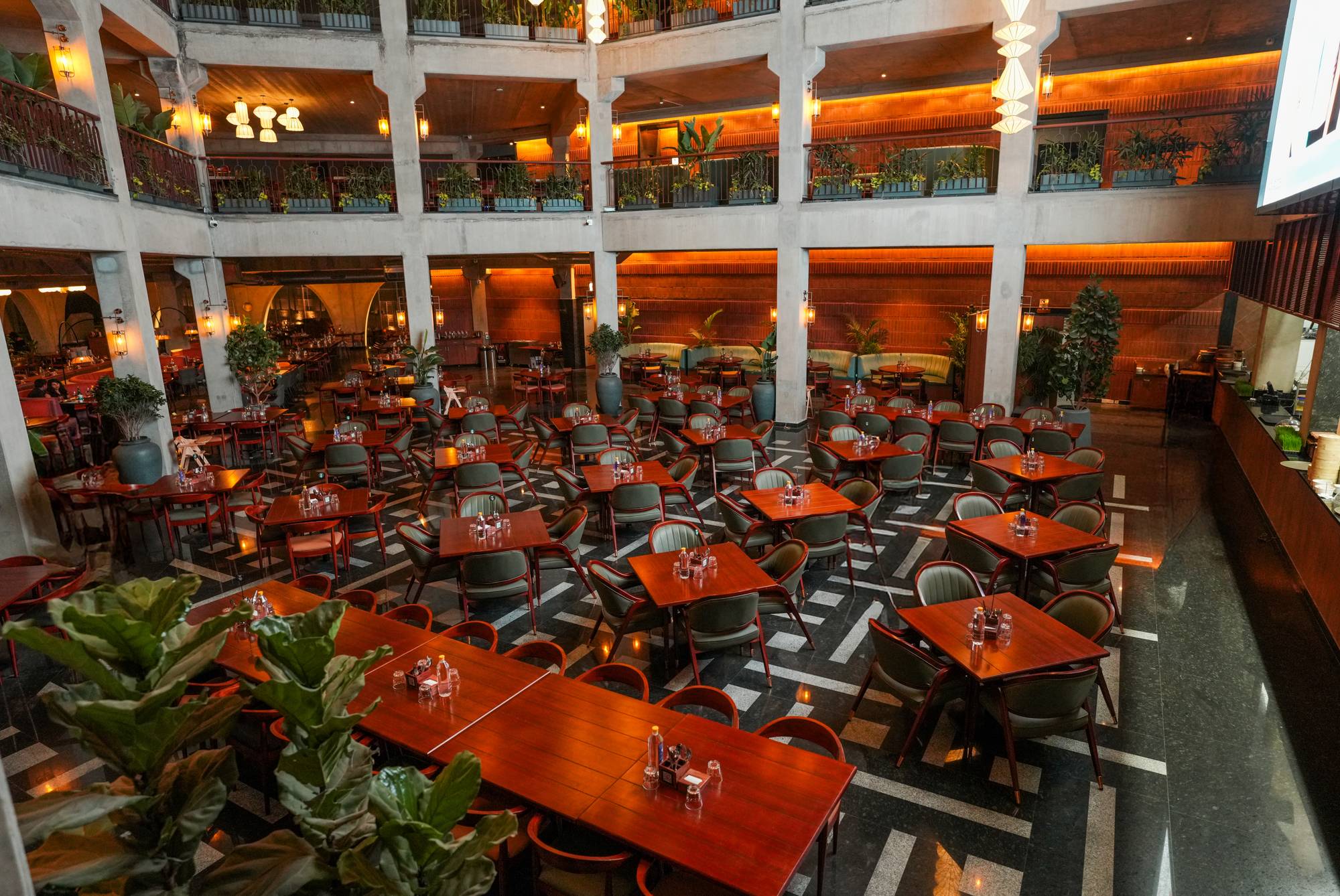 Grand three-floor atrium at Legacy Brewing Company